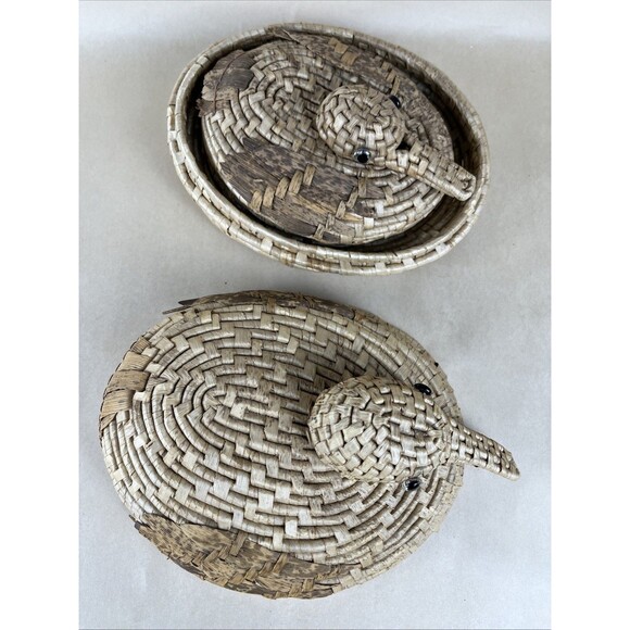 Vintage 10"‎ Duck Nesting Baskets w/ Lids Coiled Straw Folk Art Decor 4 Pc Set - Picture 3 of 12